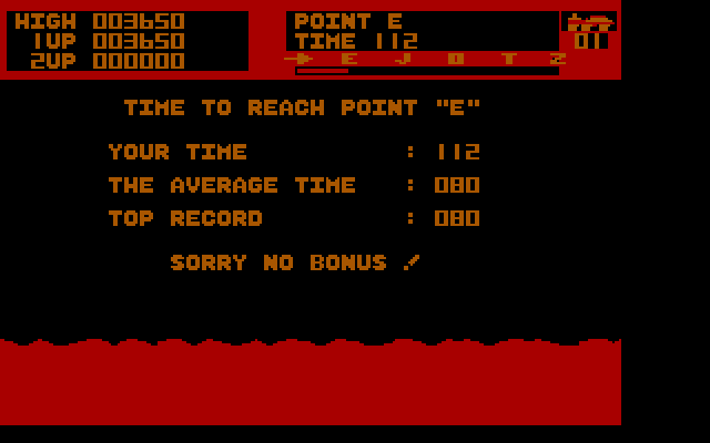 Moon Patrol (PC Booter) screenshot: Sorry, no bonus at point E