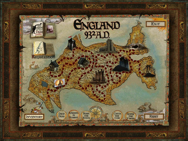 Monty Python & the Quest for the Holy Grail (Windows) screenshot: The map of England 93 and a half AD