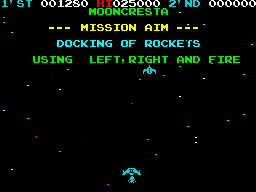 Moon Cresta (ZX Spectrum) screenshot: Docking of rockets - phase 1