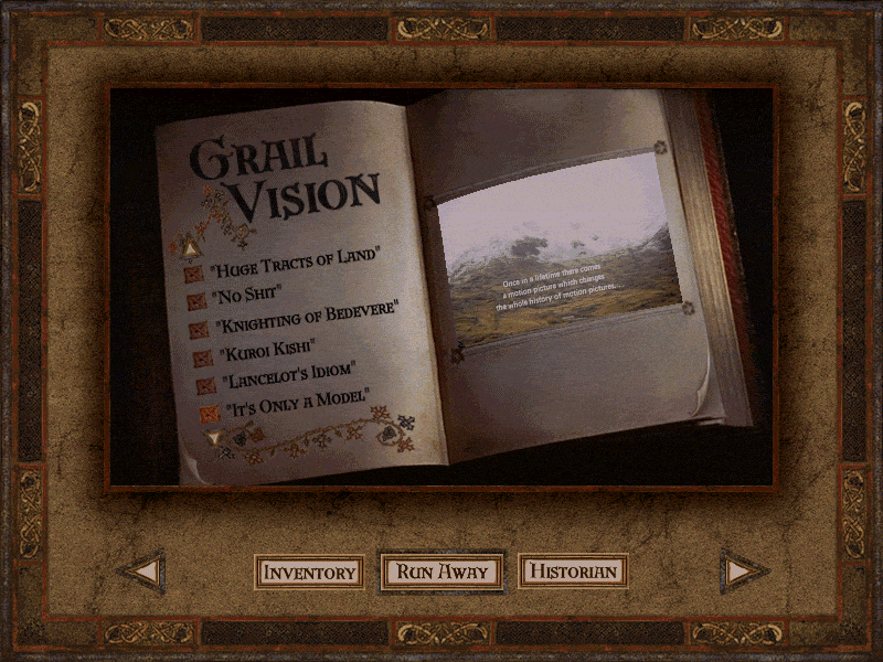 Monty Python & the Quest for the Holy Grail (Windows) screenshot: Some visions of the Holy Grail, a peculiar encyclopedia