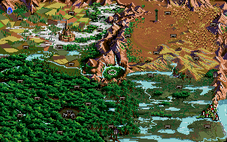 Moonstone: A Hard Days Knight (DOS) screenshot: Game Start - World map. Each player has their turn to travel to a certain location.