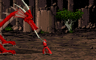 Moonstone: A Hard Days Knight (DOS) screenshot: Fight for your life with dragon