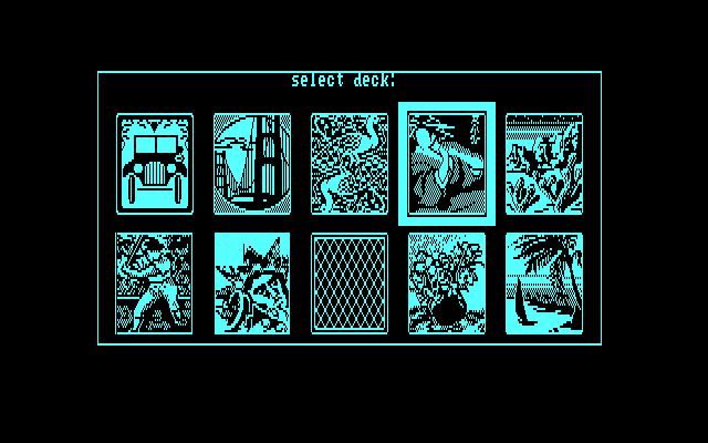 Solitaire Royale (DOS) screenshot: Choose a deck (CGA)
