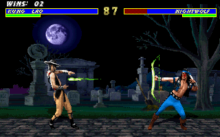 Mortal Kombat 3 (DOS) screenshot: Nighwolf's arrow hits Kung Lao