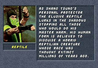 Mortal Kombat II (SEGA 32X) screenshot: Reptile's Bio
