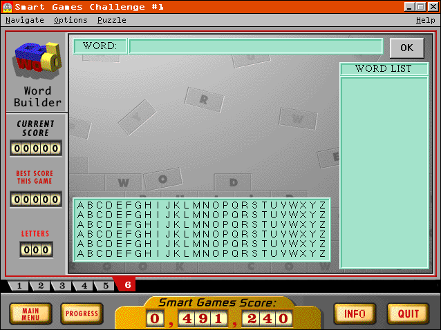 Smart Games Challenge #1 (Windows 3.x) screenshot: Word Builder