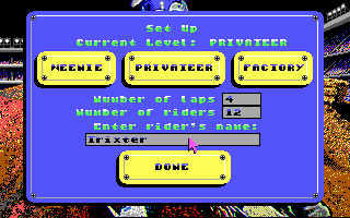 Motocross (DOS) screenshot: Setting preferences