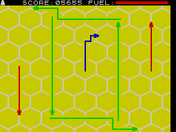 Blind Alley (ZX Spectrum) screenshot: Level 5, set 1 - Very difficult managing because it's too fast.