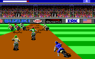 Motocross (DOS) screenshot: Banking around the turn