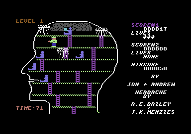 Headache (Commodore 64) screenshot: Ned is carrying an impulse