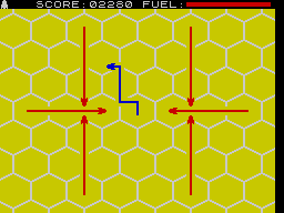 Blind Alley (ZX Spectrum) screenshot: Level 3, set 1 - Things are getting faster. Safe zones are the priority now, not cornering the other arrows.