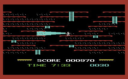 Mountain King (VIC-20) screenshot: Using the flashlight to see in the dark