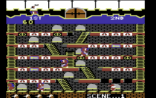Mr. Do!'s Castle (Commodore 64) screenshot: Gameplay on the first level