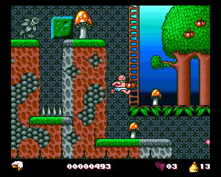 Mr. Blobby (Amiga) screenshot: Watch carefully where you jump or fall