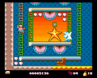 Mr. Blobby (Amiga) screenshot: Just using one of the numerous ladders
