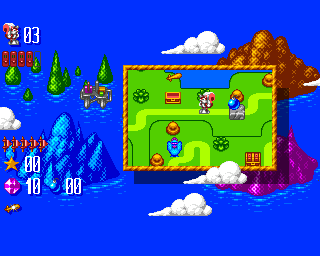 Mr. Nutz: Hoppin' Mad (Amiga) screenshot: Nature world map - place the bomb on the stone to remove it