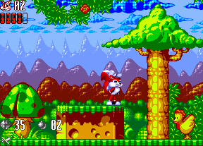Mr. Nutz: Hoppin' Mad (Amiga) screenshot: Nature world - evil chicken, one of your enemies