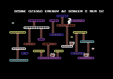 Mr. Robot and His Robot Factory (Commodore 64) screenshot: Lots of escalators
