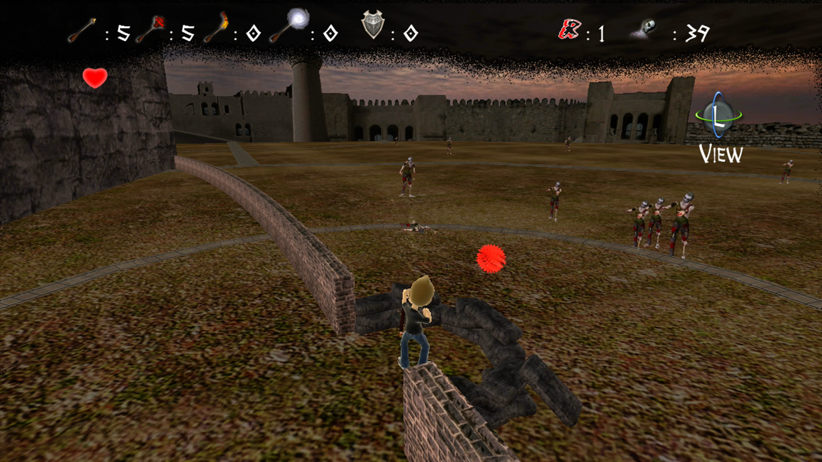 Zombie Arena (Xbox 360) screenshot: One of the zombies is close enough to hurt us (Trial version)