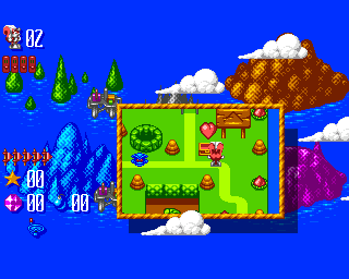 Mr. Nutz: Hoppin' Mad (Amiga) screenshot: Water world map - chests contains usefull items like energy