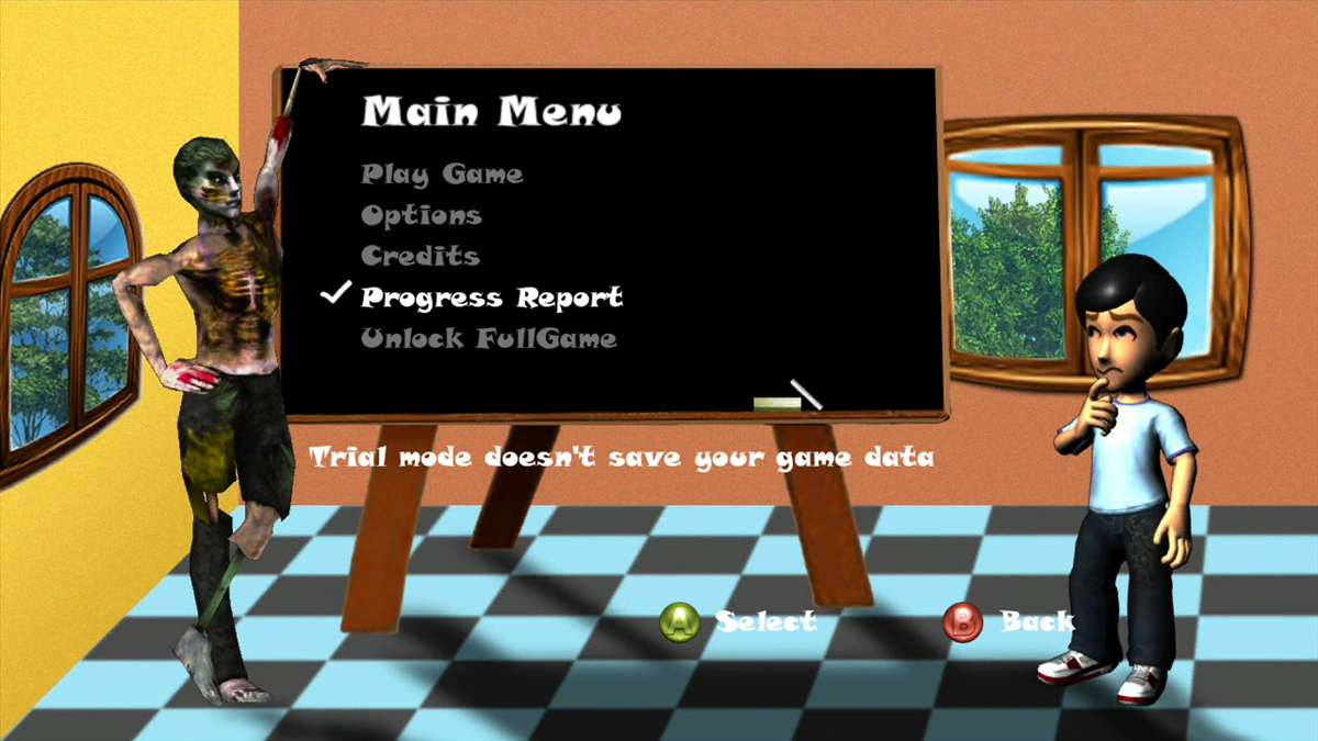 Zombie Academy (Xbox 360) screenshot: Main menu (Trial version)