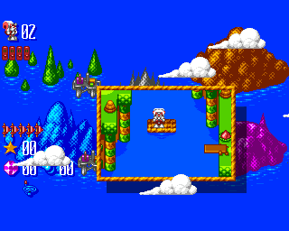Mr. Nutz: Hoppin' Mad (Amiga) screenshot: Water world map - during sail to separated parts of the map