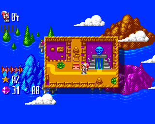 Mr. Nutz: Hoppin' Mad (Amiga) screenshot: Inka world map - the gate opens after destruction of all bases