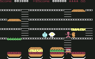 Mr. Wimpy: The Hamburger Game (Commodore 64) screenshot: "G'day lads. Has Mr. Wimpy pass through here yet?"