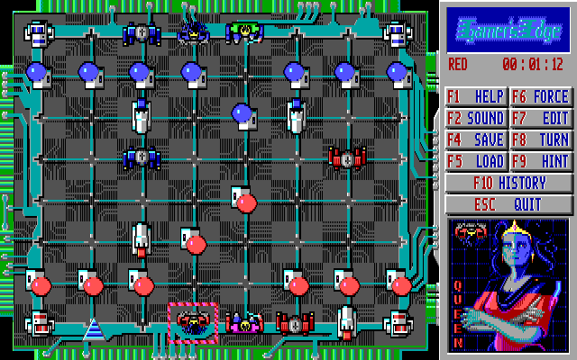 Cyberchess (DOS) screenshot: Main Screen (moving our queen)