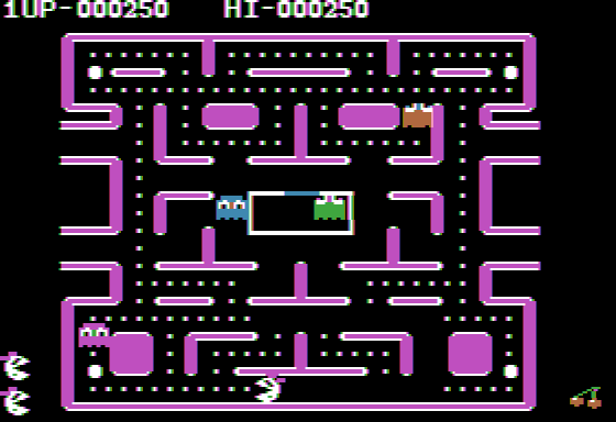 Ms. Pac-Man (Apple II) screenshot: A game in progress