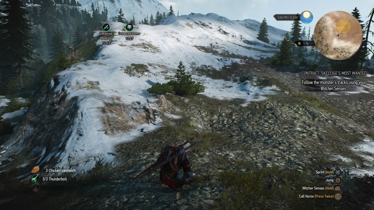 The Witcher 3: Wild Hunt - New Quest: "Contract: Skellige's Most Wanted" (PlayStation 4) screenshot: Following monster tracks further up the mountain