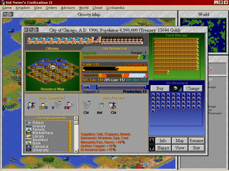 Sid Meier's Civilization II (Windows 16-bit) screenshot: City view - the capital