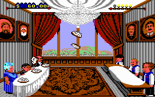 The Three Stooges (Commodore 64) screenshot: PIE FIGHT!!!!