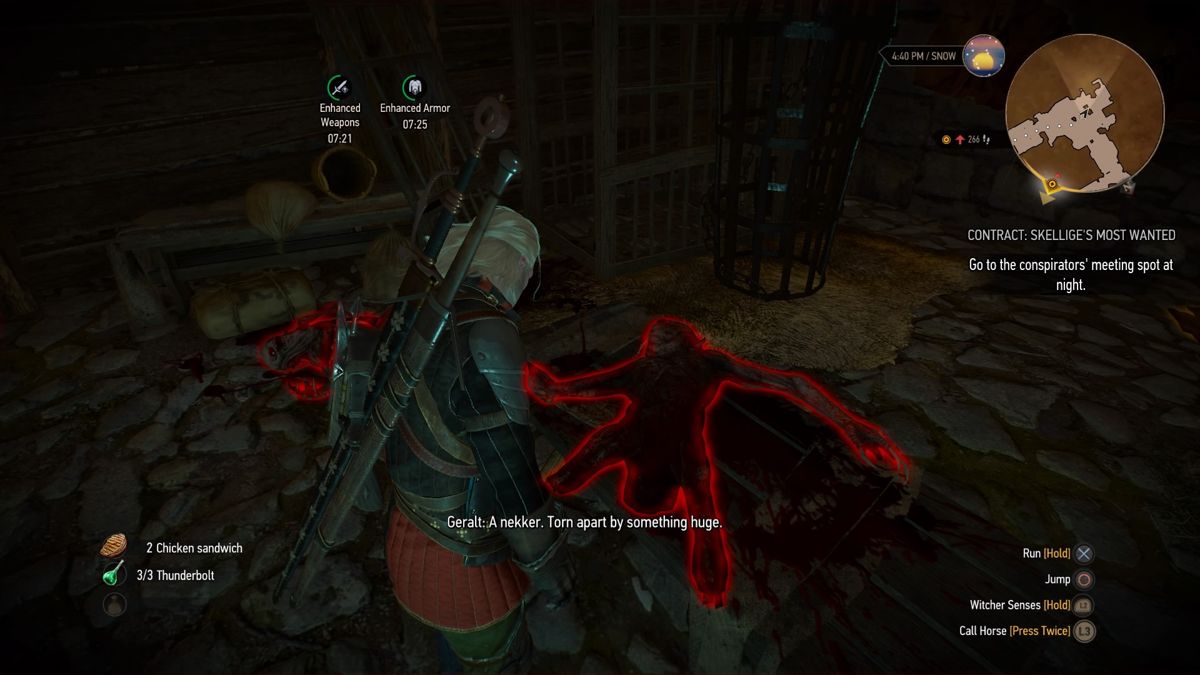 The Witcher 3: Wild Hunt - New Quest: "Contract: Skellige's Most Wanted" (PlayStation 4) screenshot: Somebody tore off the necker's leg to make those tracks that led you here
