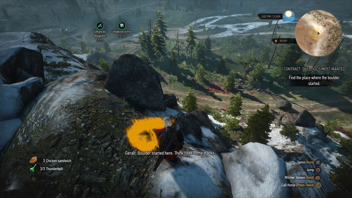 The Witcher 3: Wild Hunt - New Quest: "Contract: Skellige's Most Wanted" (PlayStation 4) screenshot: Found the place from where the boulder was pushed