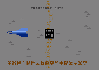 M.U.L.E. (Atari 8-bit) screenshot: Ship landing on the new colony planet