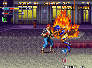 Mutation Nation (Neo Geo) screenshot: Fighting on the street