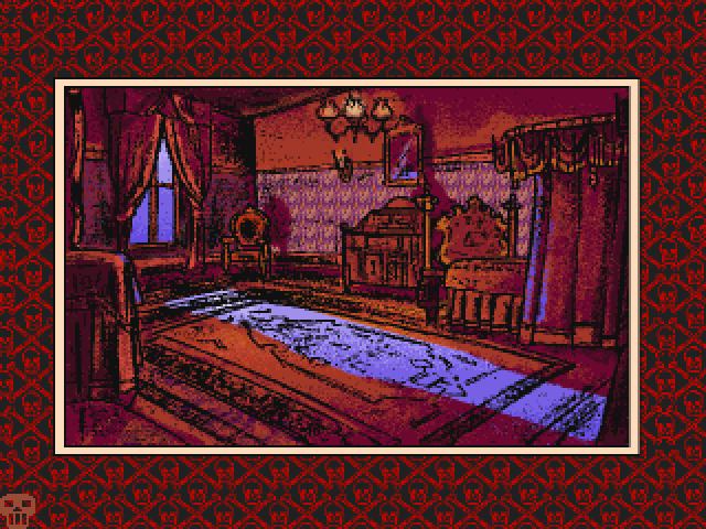 Murder Makes Strange Deadfellows (DOS) screenshot: The Blue Room