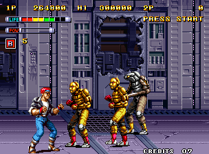 Mutation Nation (Neo Geo) screenshot: Attack of the Gold Robots
