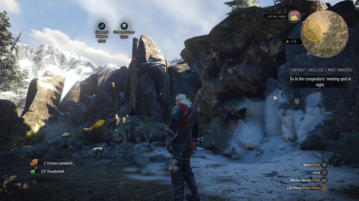 The Witcher 3: Wild Hunt - New Quest: "Contract: Skellige's Most Wanted" (PlayStation 4) screenshot: Reached the conspirators' meeting spot, now I just have to wait for night to fall