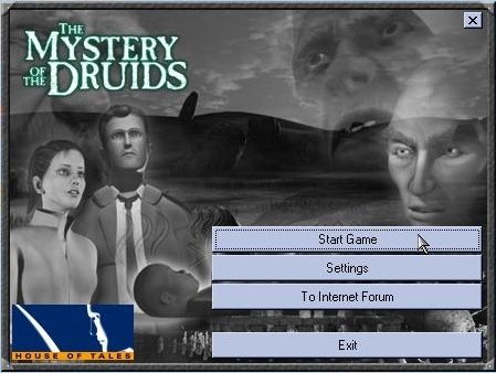 The Mystery of the Druids (Windows) screenshot: This screen pops up each time you start the game. Before clicking on Start, you must have a CD in your CD-Rom drive.