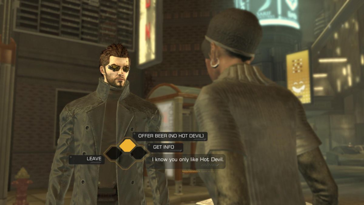 Deus Ex: Human Revolution (Windows) screenshot: Dialog with a friend