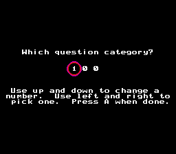 Bible Buffet (NES) screenshot: Which question catagory?