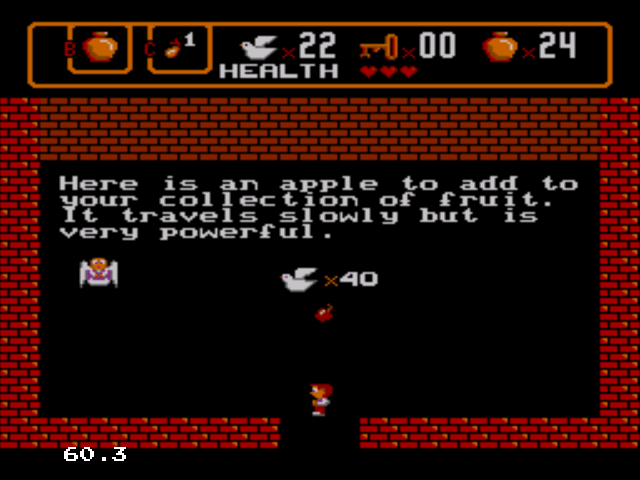 Spiritual Warfare (Genesis) screenshot: If I have enough faith, I can get the apple (a weapon)