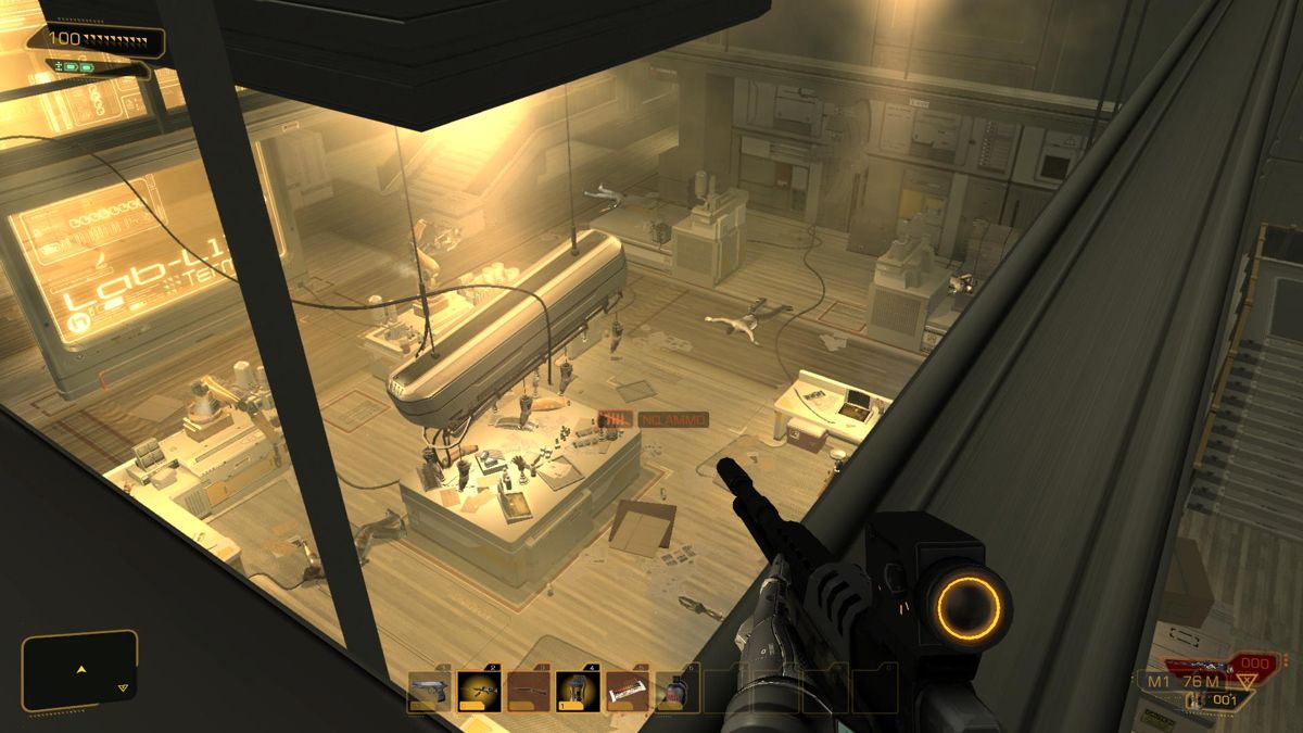 Deus Ex: Human Revolution (Windows) screenshot: Sniping from the ceiling