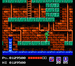 Teenage Mutant Ninja Turtles (NES) screenshot: Area 3 - Sewers under the buildings