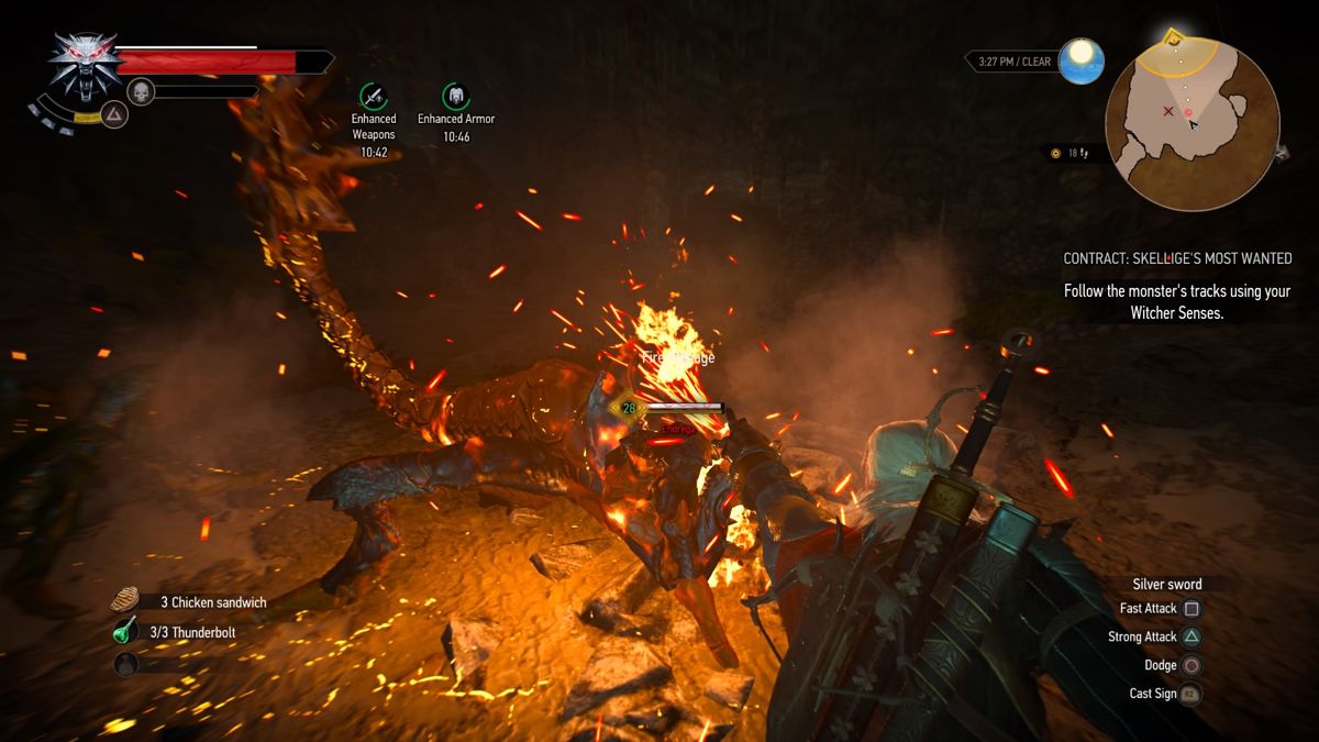 The Witcher 3: Wild Hunt - New Quest: "Contract: Skellige's Most Wanted" (PlayStation 4) screenshot: Fighting the endrega swarm in the cavern