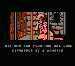 Rod-land (NES) screenshot: They've kidnapped Mom!