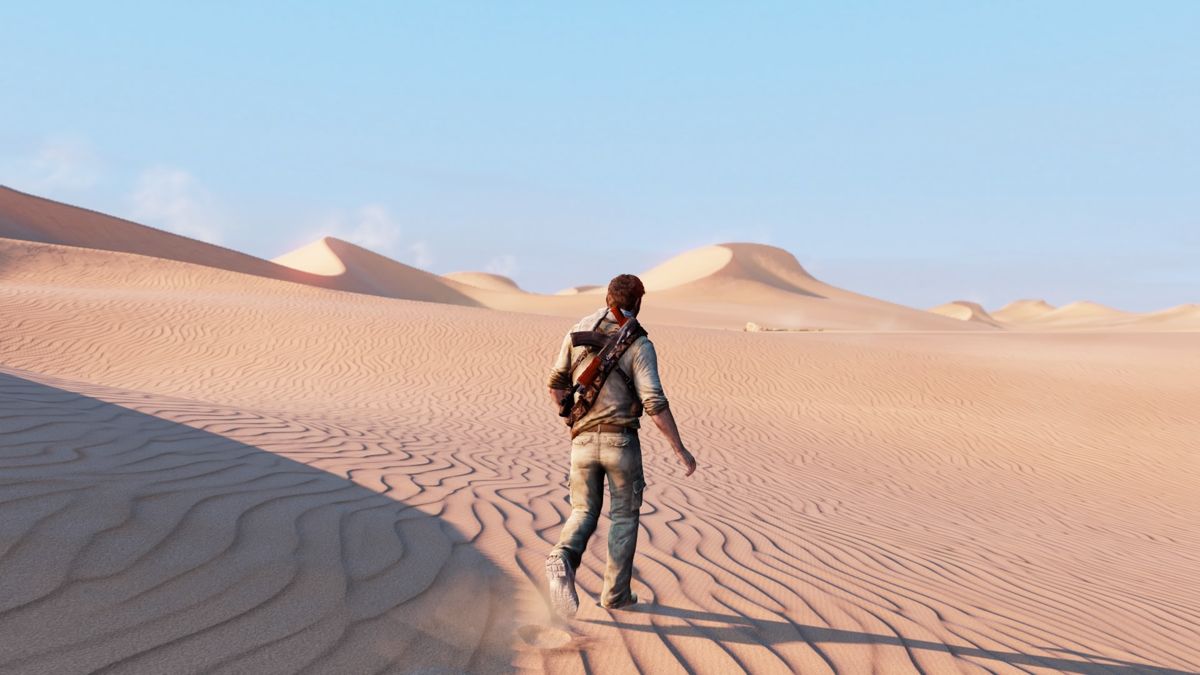 Uncharted 3: Drake's Deception - Remastered (PlayStation 4) screenshot: Stranded in the desert