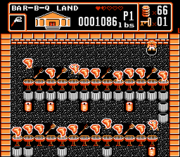 Bible Buffet (NES) screenshot: An action scene in Bar-B-Q Land